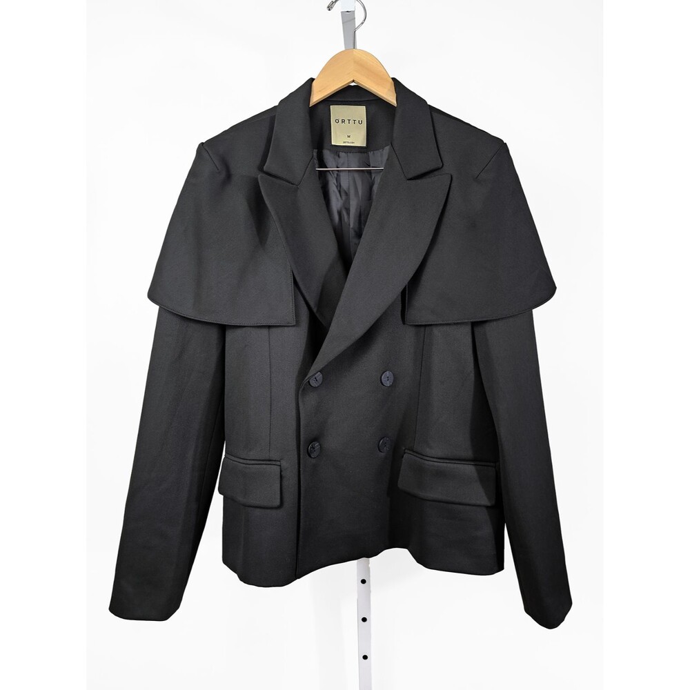ORTTU Batista Medium Men's Black Caped Double Breasted Blazer Jacket Avant Garde